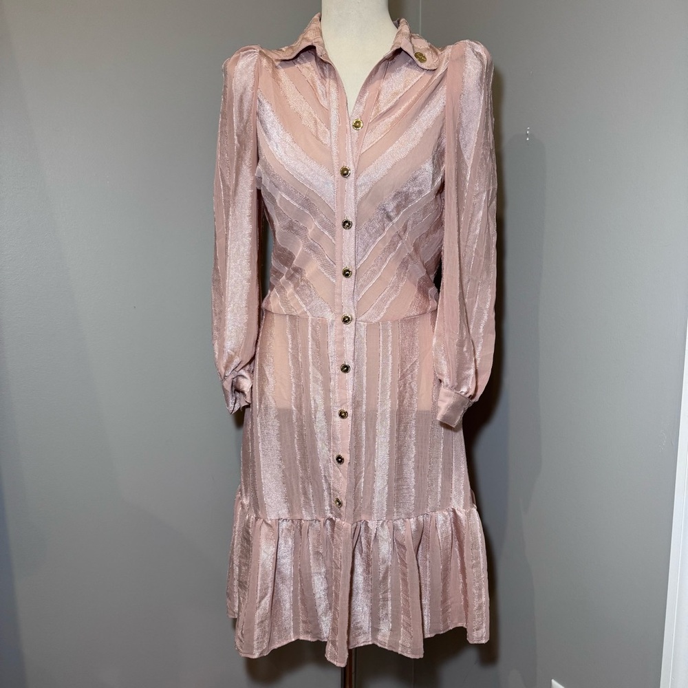 THAIS RODRIGUES Button Front Collared Midi Dress LIGHT PINK / SMALL